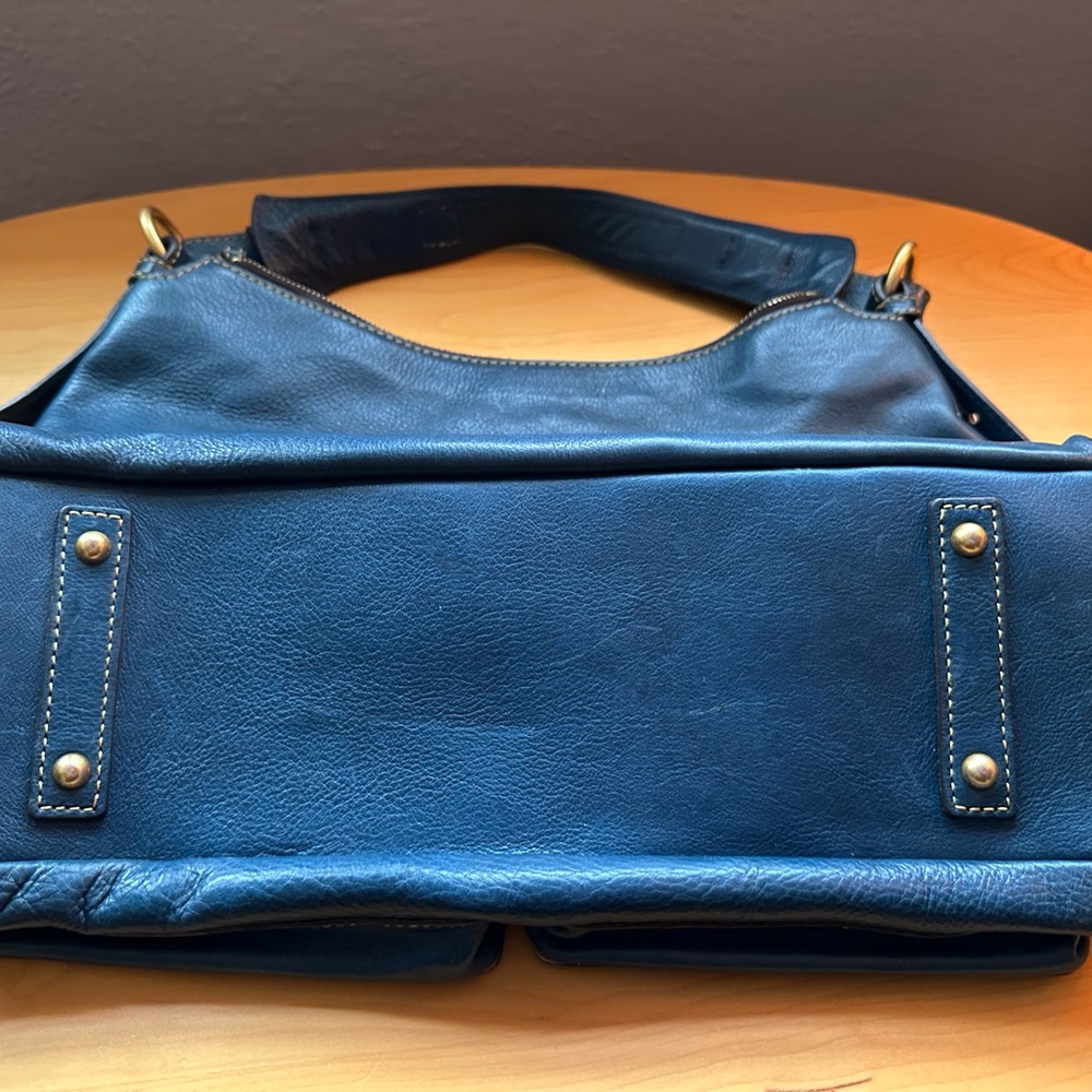 Vintage Dooney & Bourke Ocean Blue Kingston Hobo Leather Shoulder Bag - Picture 6 of 15